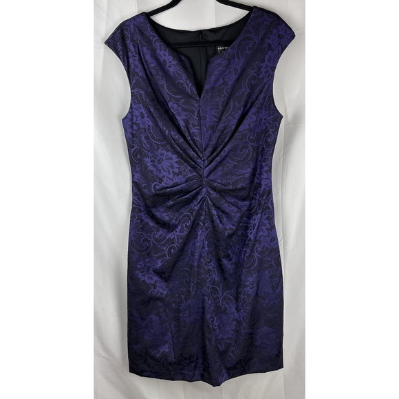 Connected Apparell‎ Violet Black Floral Whimsigoth Jacquard Sheath Dress Size 14 - Picture 6 of 15